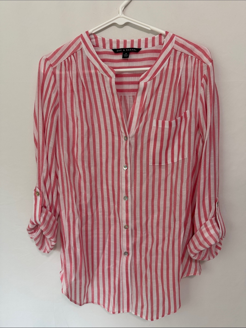 Zac & Rachel Pink and White Striped light weight Button-Front Shirt